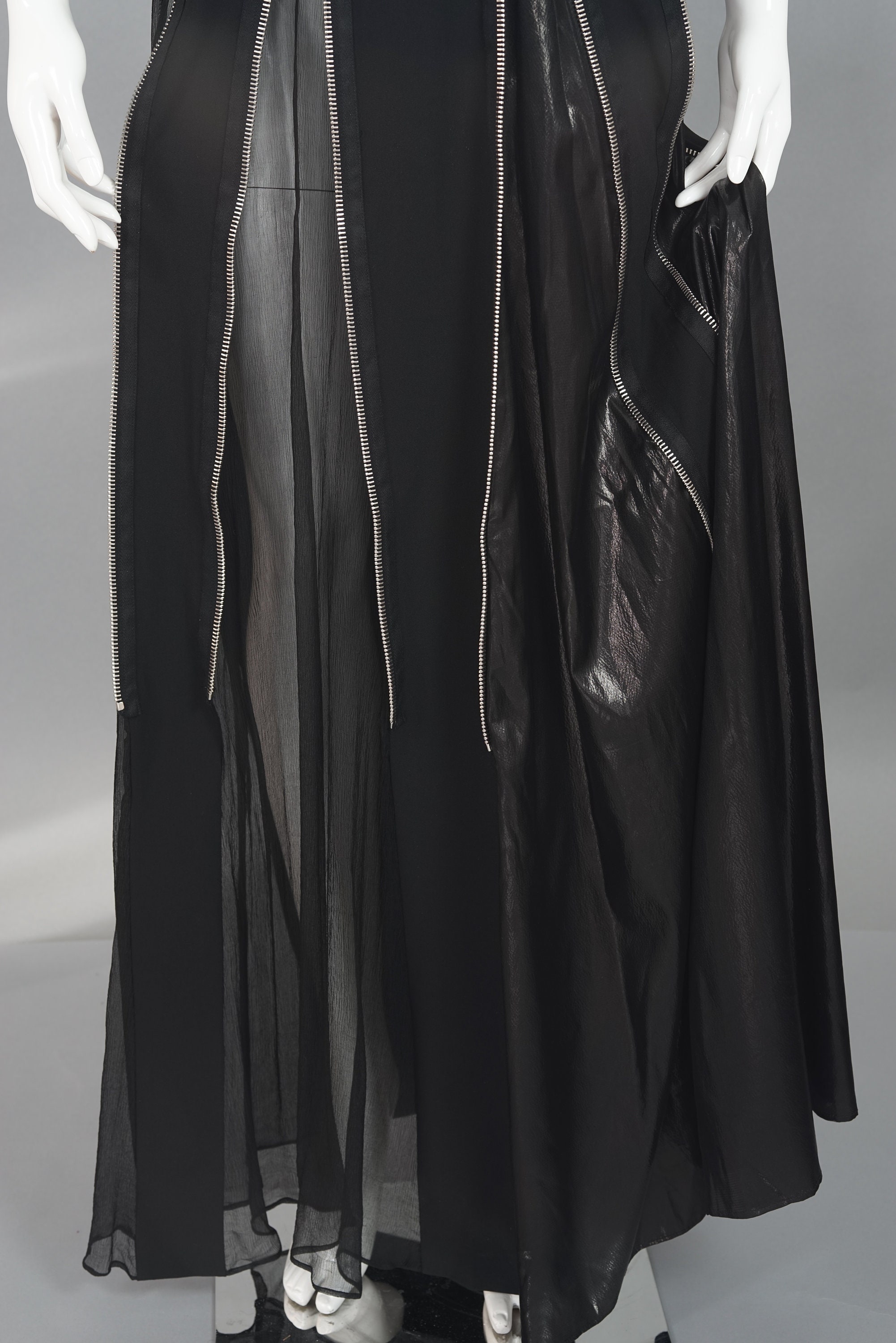 Vintage Rare JEAN PAUL GAULTIER Multi Zipper Black Long Dress Gown