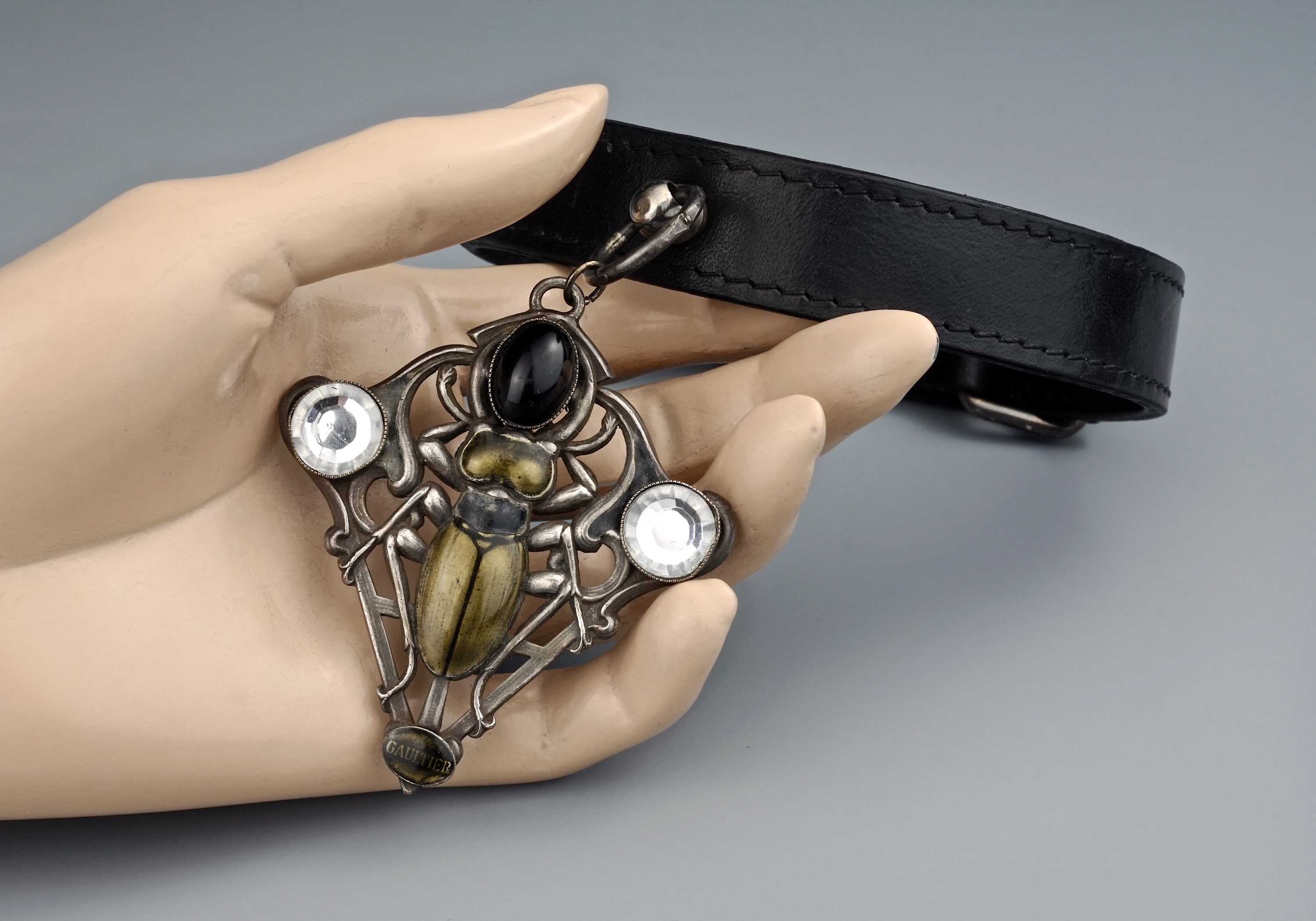 Vintage JEAN PAUL GAULTIER Scarab Dog Collar Leather Choker