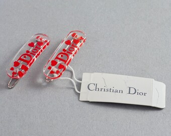 Vintage CHRISTIAN DIOR Y2K Red Heart Lucite Pair of Hair  display picture 1