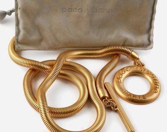 Vintage Long PACO RABANNE Logo Snake Chain Necklace