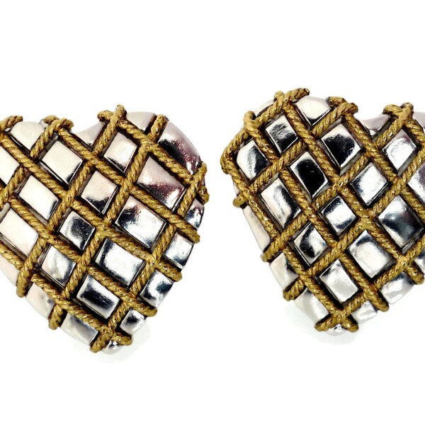 Vintage Huge Yves Saint Laurent Quilted Heart Earrings