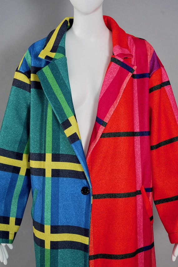 Vintage Bold Multicolour Plaid Patchwork Coat - image 7
