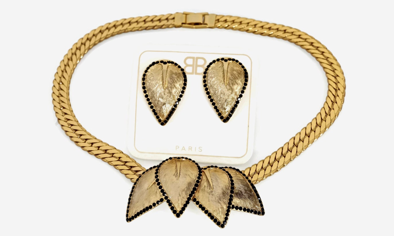 Vintage BALENCIAGA Leaf Rhinestone Earrings Necklace Set - Etsy