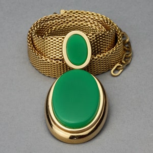Vintage 1971 CHRISTIAN DIOR Double Oval Green Pendant Chain Necklace
