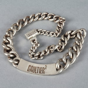 Vintage JEAN PAUL GAULTIER Logo Name Plate Silver Chain Necklace