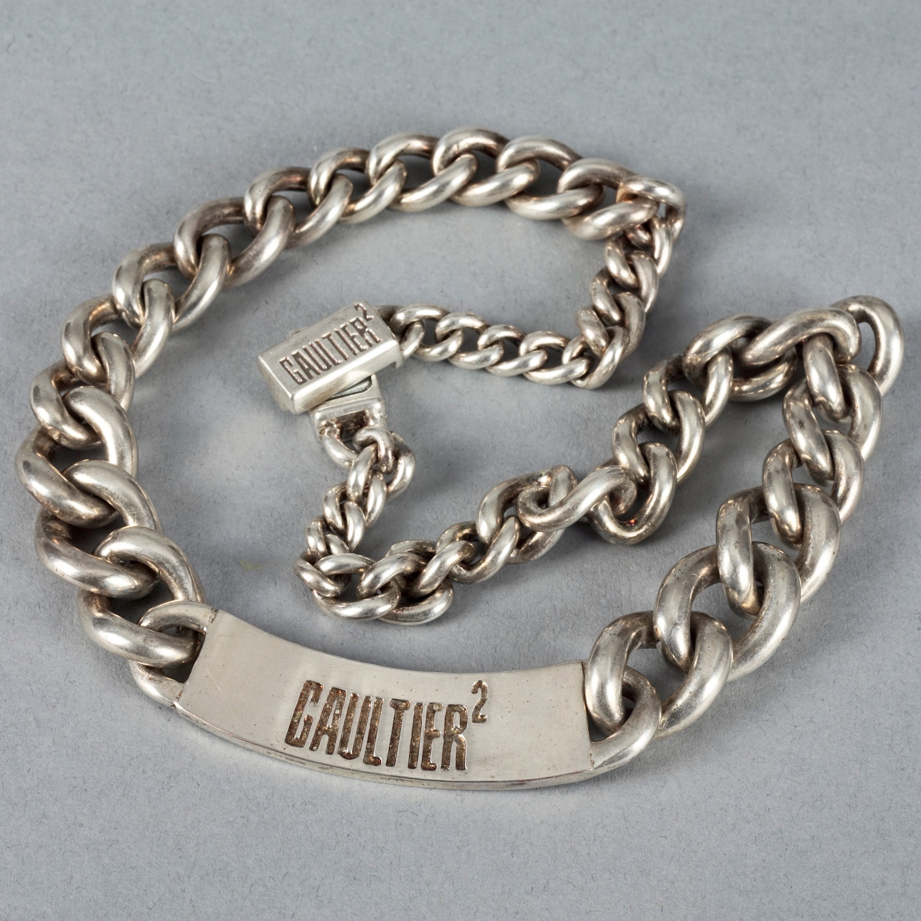 Vintage JEAN PAUL GAULTIER Logo Name Plate Silver Chain - Etsy