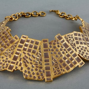 Vintage BICHE DE BERE Geometric Wide Rose Taupe Enamel Collar Necklace