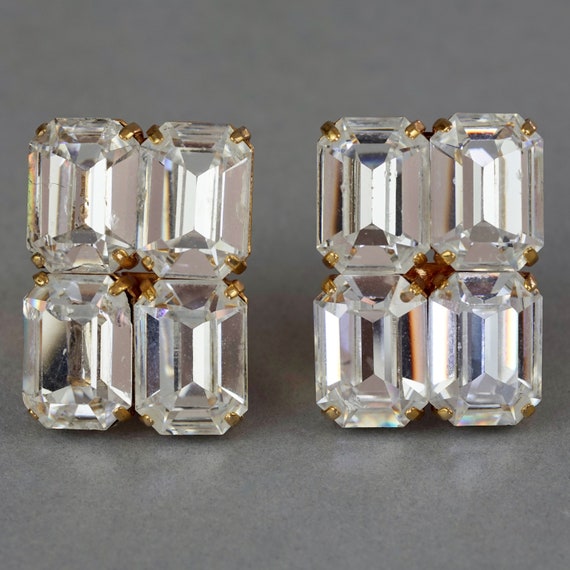 Vintage LOUIS FERAUD Crystal Rectangular Earrings | Etsy