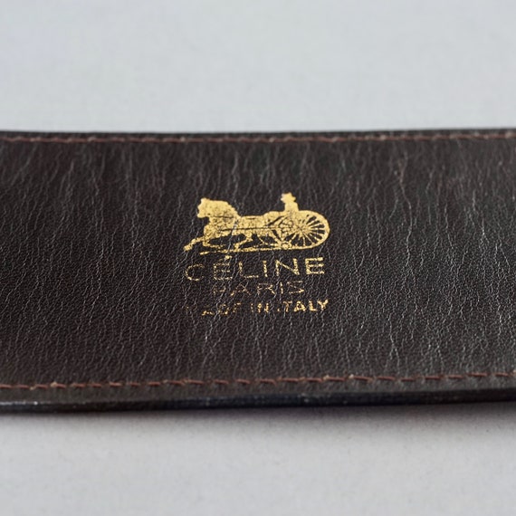 Vintage CELINE PARIS Horse Carriage Buckle Dark Brown Leather Belt