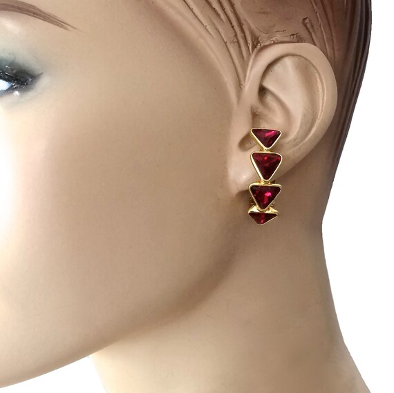 Vintage YVES SAINT LAURENT Ysl Geometric Ruby Rhi… - image 9