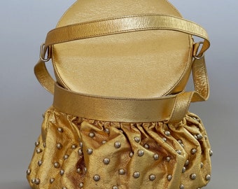 Vintage RENAUD PELLEGRINO Studded Gold Leather Bag - Etsy