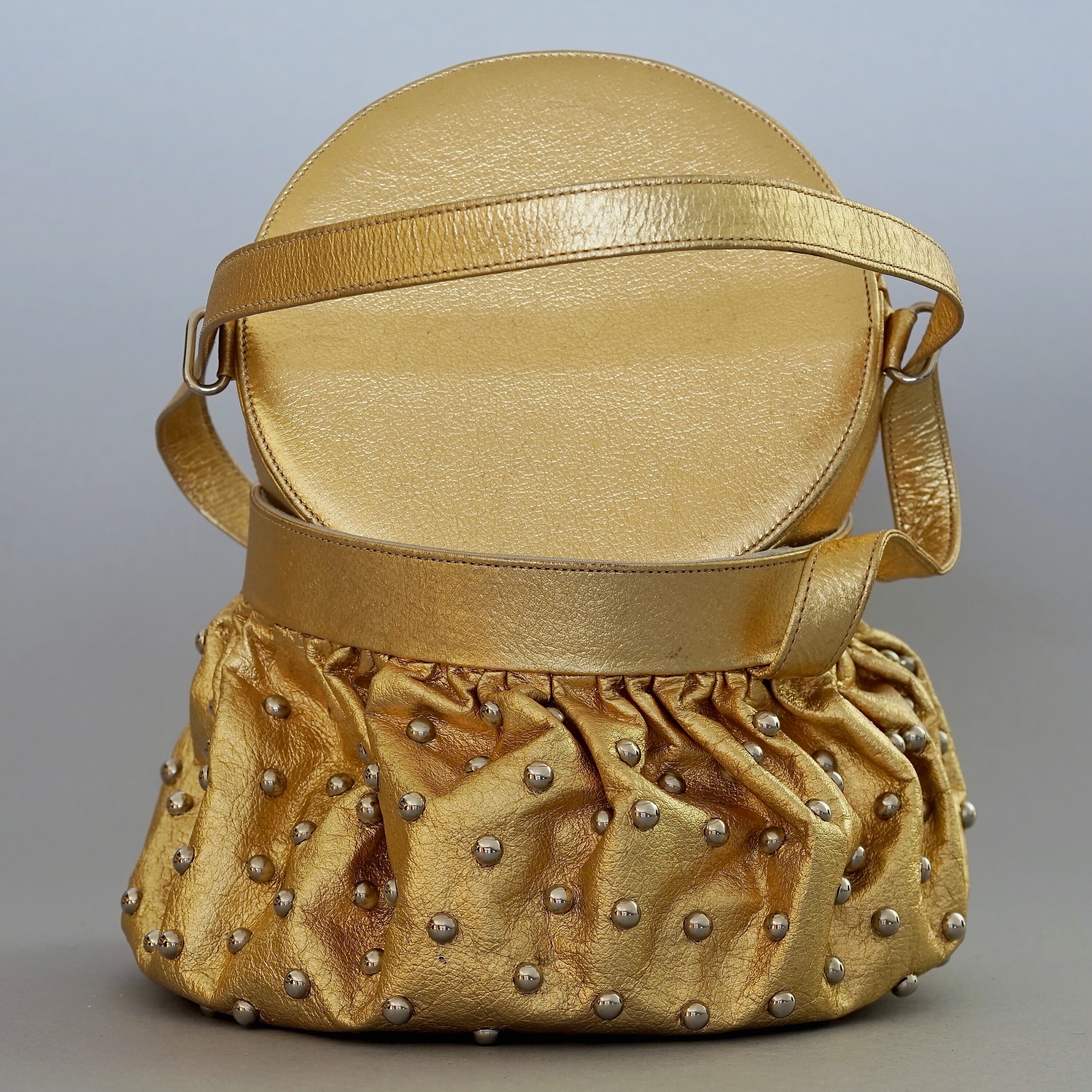 Vintage RENAUD PELLEGRINO Studded Gold Leather Bag - Etsy Vintage RENAUD PELLEGRINO Studded Gold Leather Bag - Etsy