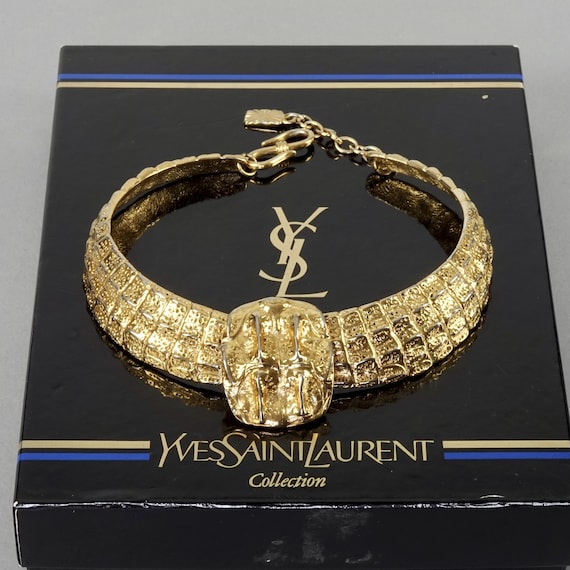 ヴィンテージ イヴ・サンローラン YSL クロコダイル型押し 金箔 