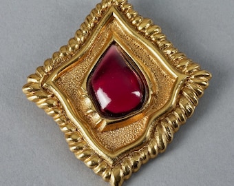 Vintage JEAN LOUIS SCHERRER Red Cabochontextured Inverted Square