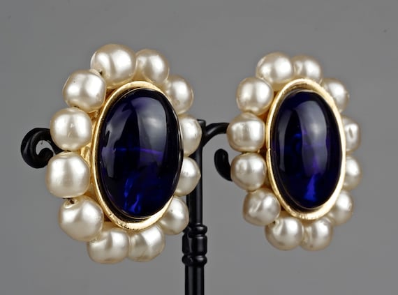 Vintage CHANEL Blue Gripoix Pearl Earrings
