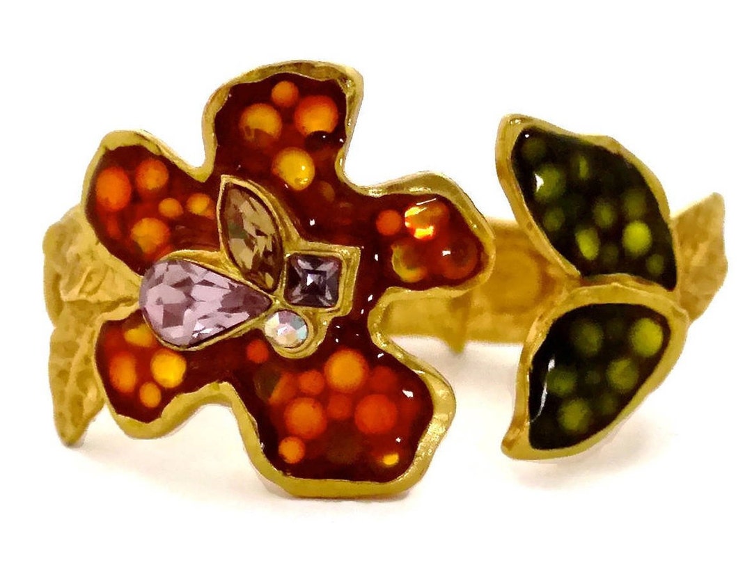 Vintage CHRISTIAN LACROIX Iridescent Flower Rhinestone