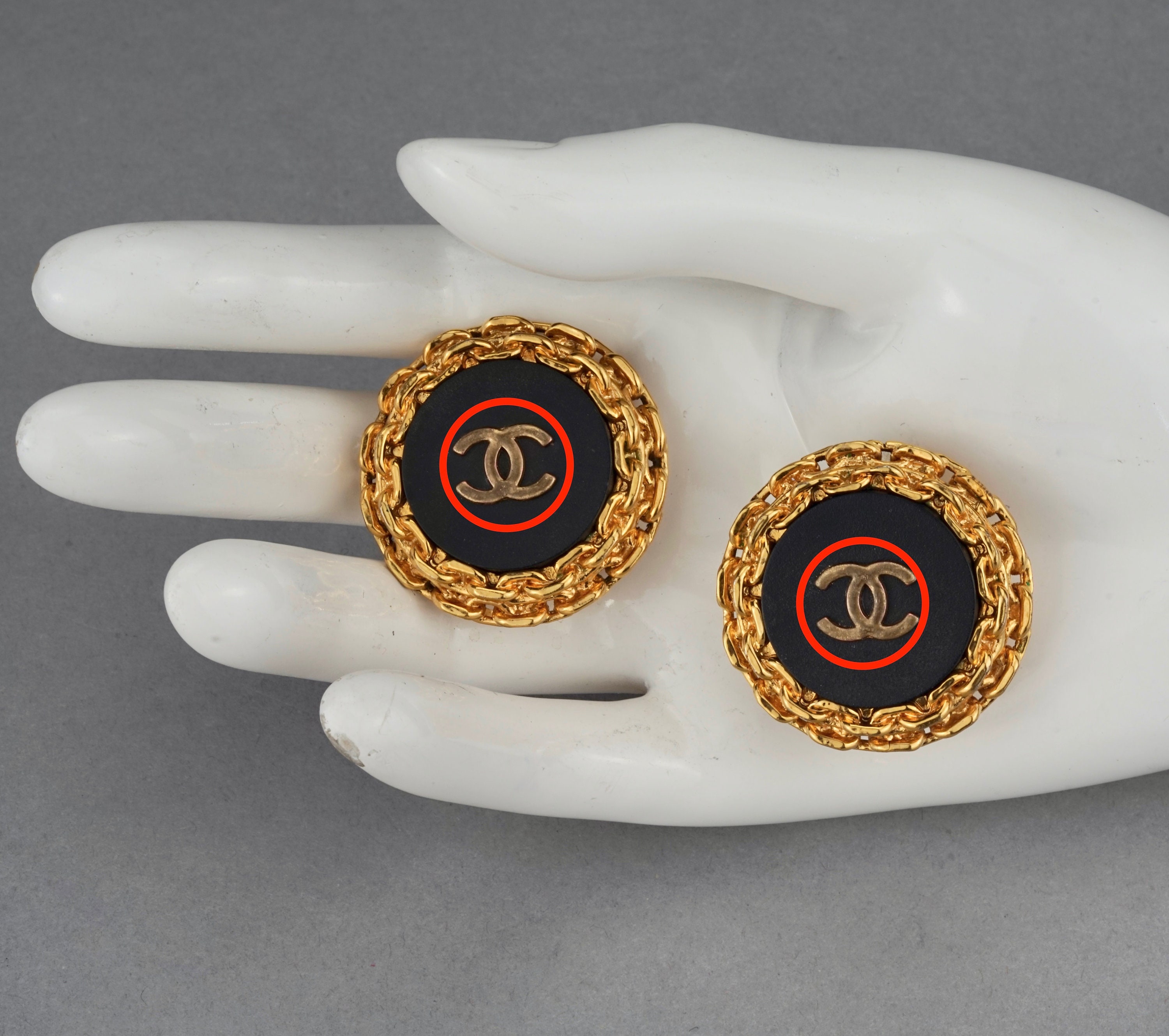 CHANEL, Jewelry, Chanel Vintage Gold Plated Cc Black Gold Rim Clip On  Earrings As Seen On Nicole