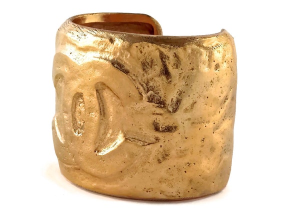 Vintage CHANEL CC Logo Hammered Cuff Bracelet - Etsy Vintage CHANEL CC Logo Hammered Cuff Bracelet - Etsy