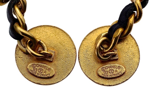 Vintage 1993 CHANEL Leather Chain CC Medallion Cufflinks 