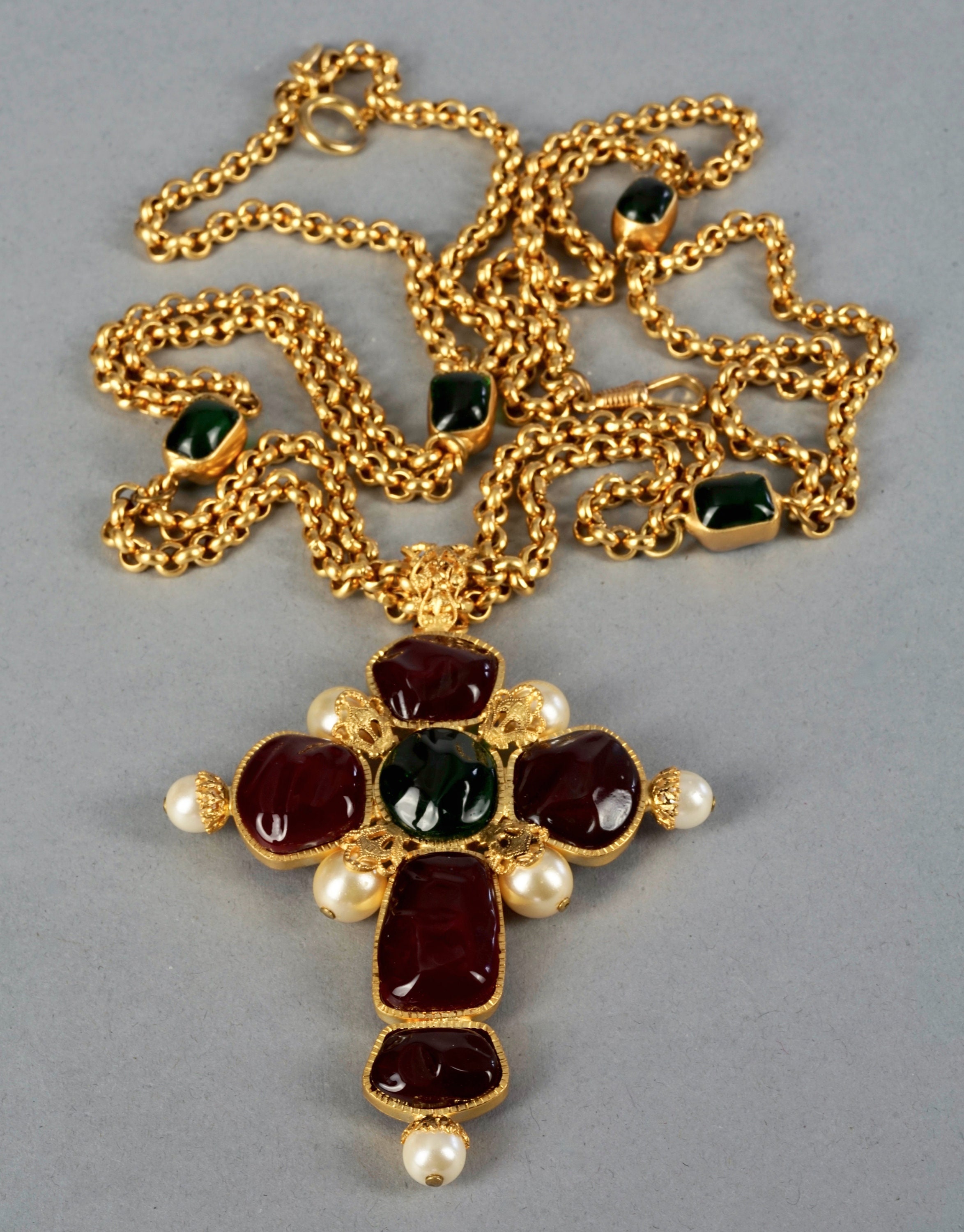 Vintage CHANEL Byzantine Cross Gripoix Pearl Double Chain 