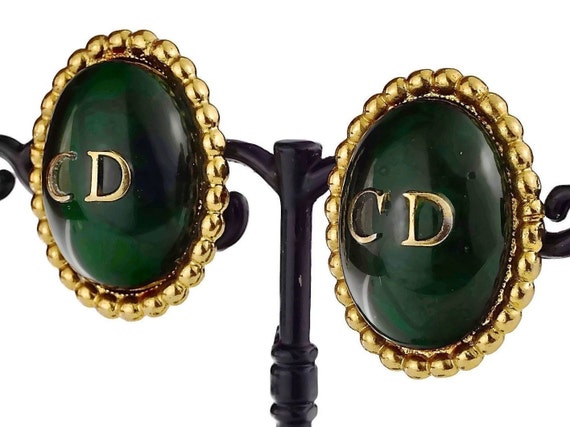 Vintage CHRISTIAN DIOR Logo Monogram Green Lucite Cabochon