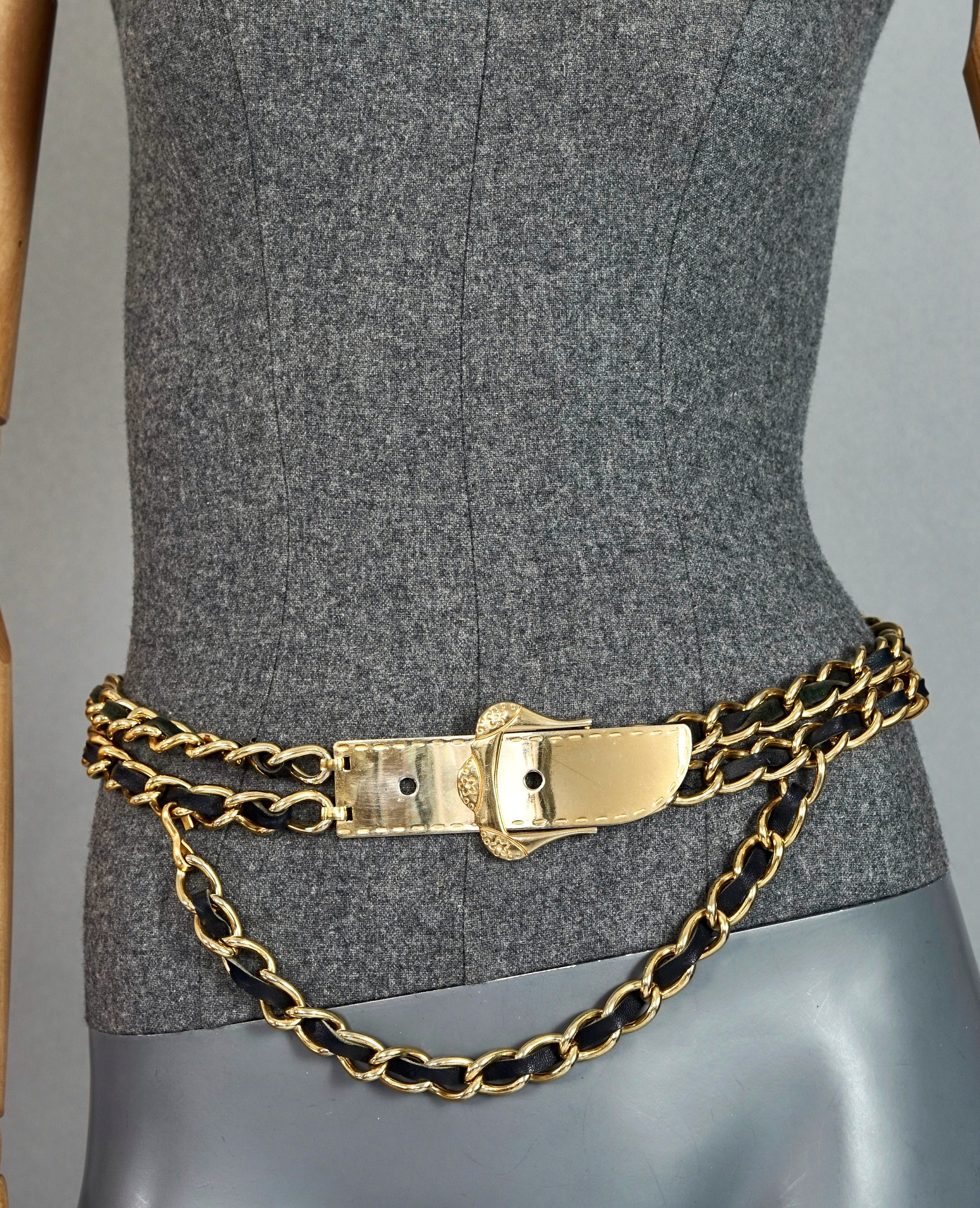 White Rhodium Dipped Brass Chain with Leather Belt Fringe