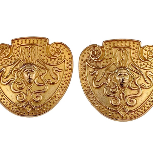 Vintage KARL LAGERFELD Medusa Shield Earrings