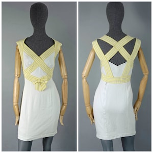 Vintage THIERRY MUGLER Crisscross Yellow Panel Stripe Ribbon Dress