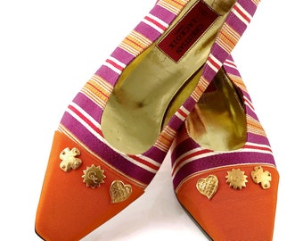 Vintage CHRISTIAN LACROIX emblème iconique charme rayure tissés chaussures plates