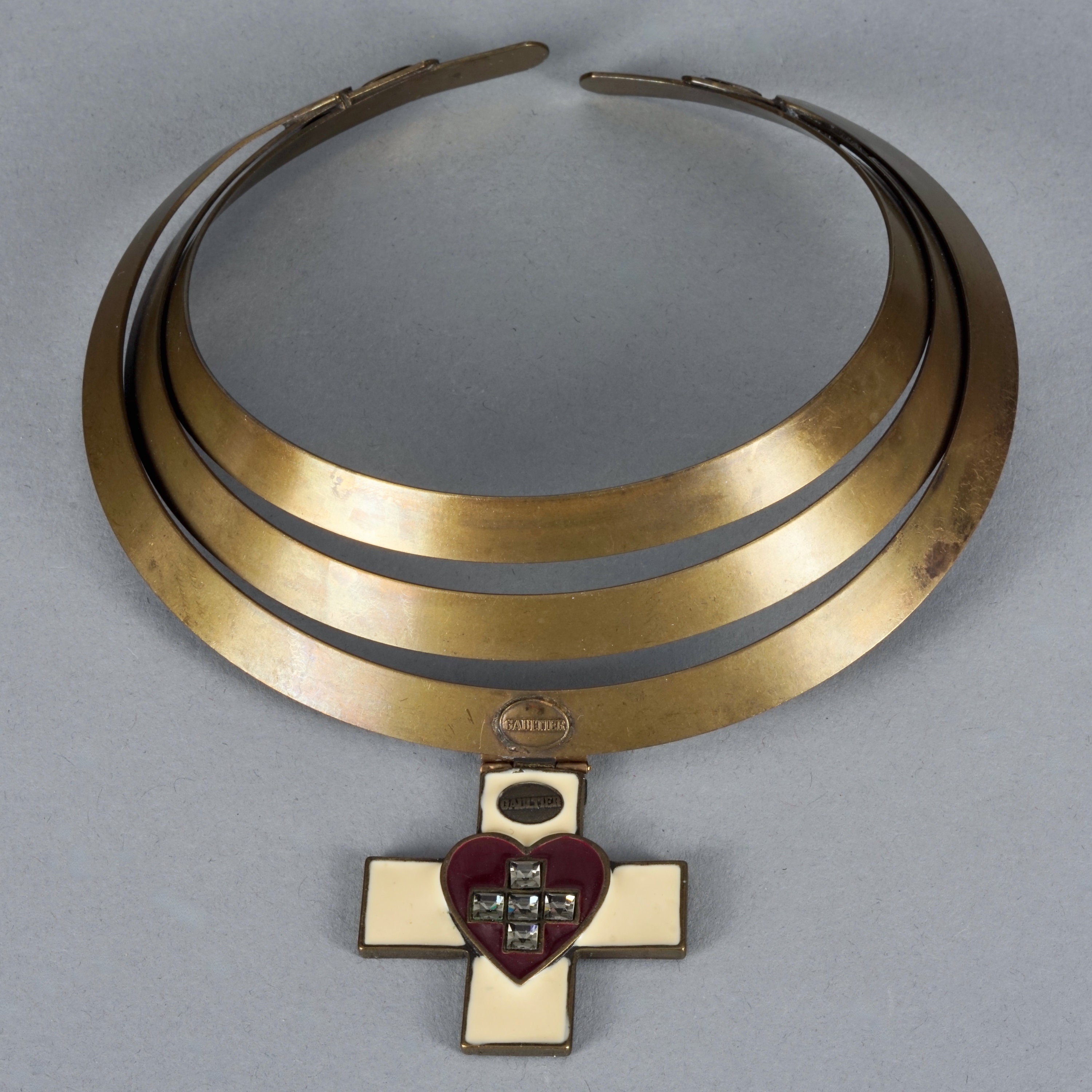 Vintage JEAN PAUL GAULTIER Heart Cross 3 Layer Masai Necklace - Etsy