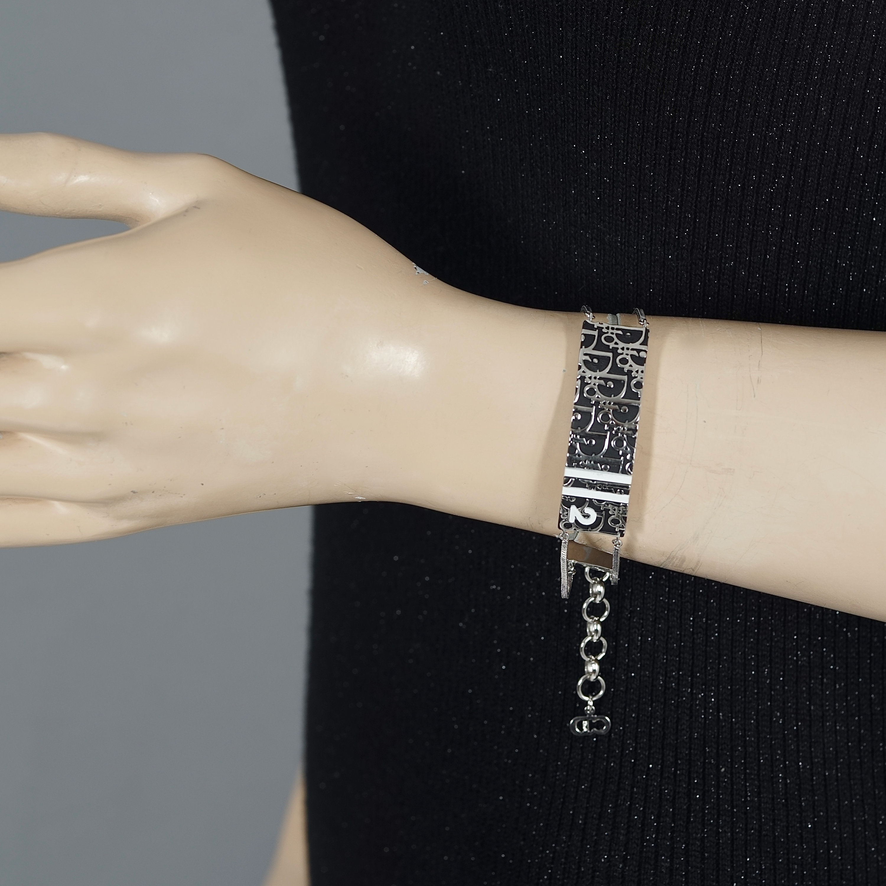 Vintage CHRISTIAN DIOR Monogram Logo Enamel ID Plate Silver Multi 