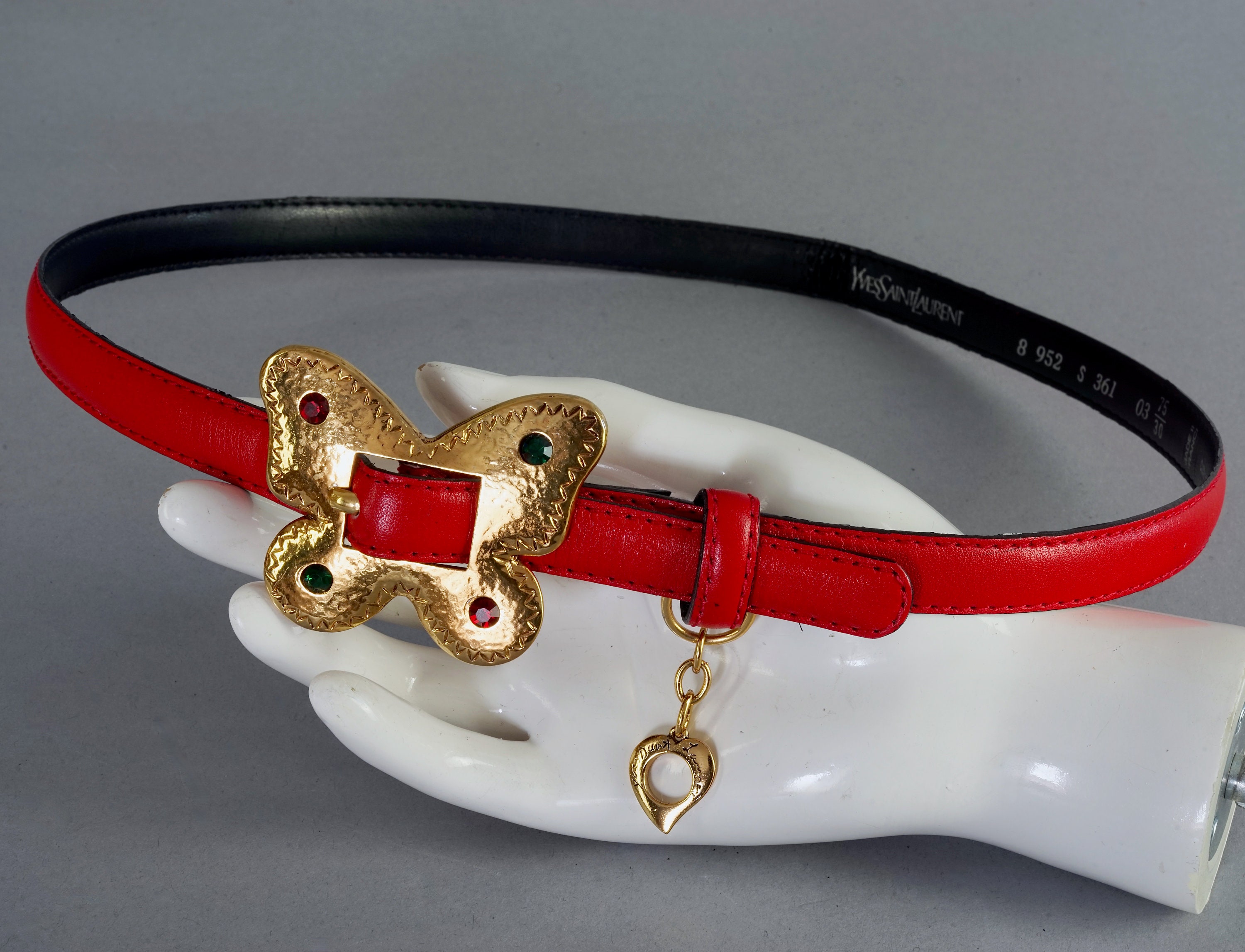 Vintage YVES SAINT LAURENT Ysl Jewelled Butterfly Red  display picture 1