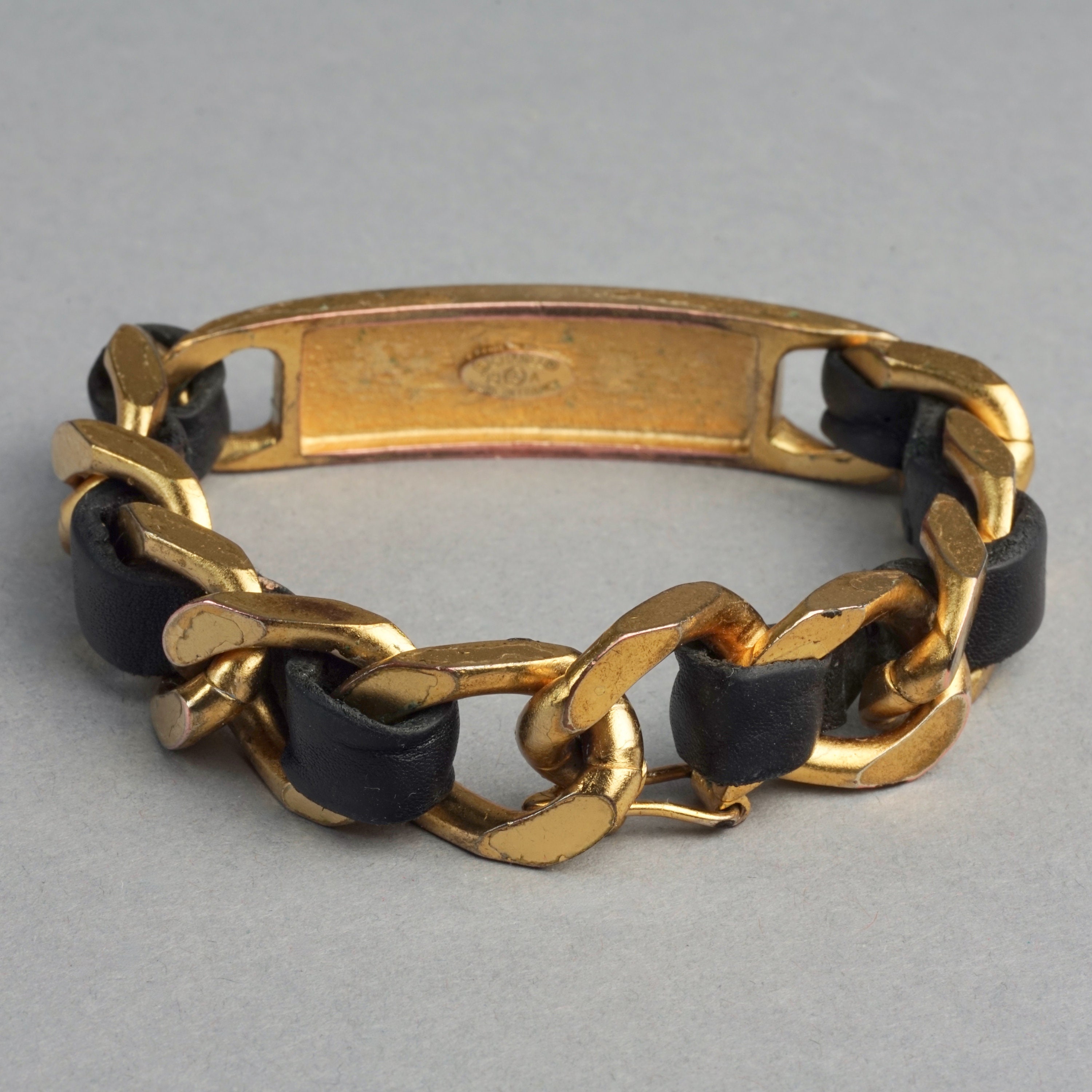 Vintage 1995 CHANEL ID Plate Leather Chain Bracelet - Etsy