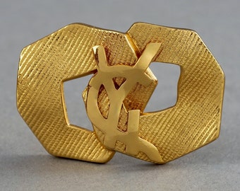 ヴィンテージ YSL イヴ・サンローラン ロゴ ブローチピン - ゴールド