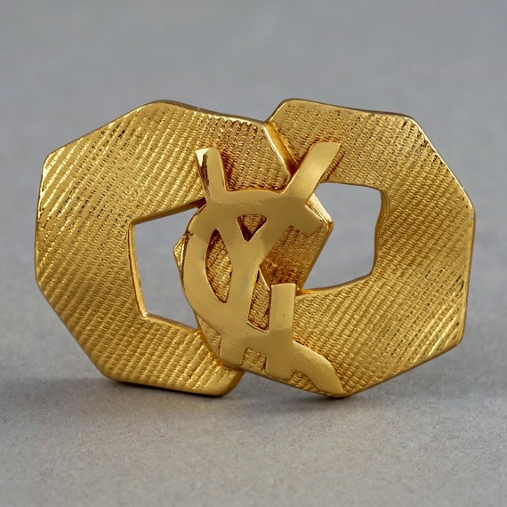 Vintage YVES SAINT LAURENT Ysl Logo Ribbed Brooch - image 1