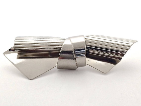 Vintage GIANNI VERSACE Massive Modernist Bow Ribbon Silver Brooch