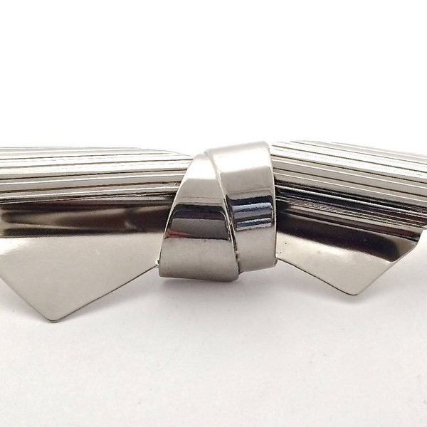 Vintage GIANNI VERSACE Massive Modernist Bow Ribbon Silver Brooch