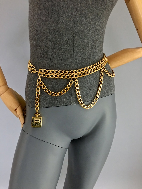 Chanel Chanel Black Leather x Gold Tone CC Belt Chain Motif SS198