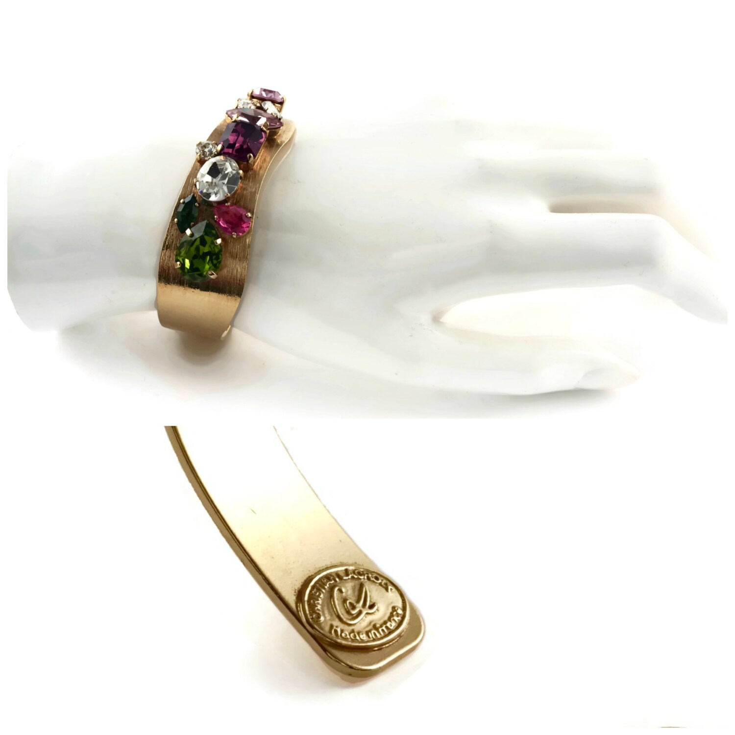 Vintage CHRISTIAN LACROIX Asymmetric Rhinestone Bangle Cuff