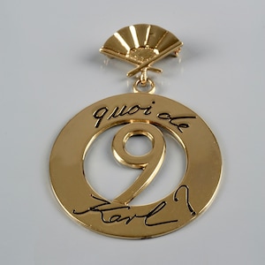 Vintage KARL LAGERFELD &quot;Quoi de 9 Karl?&quot; Iconic Fan Pearl Drop Brooch