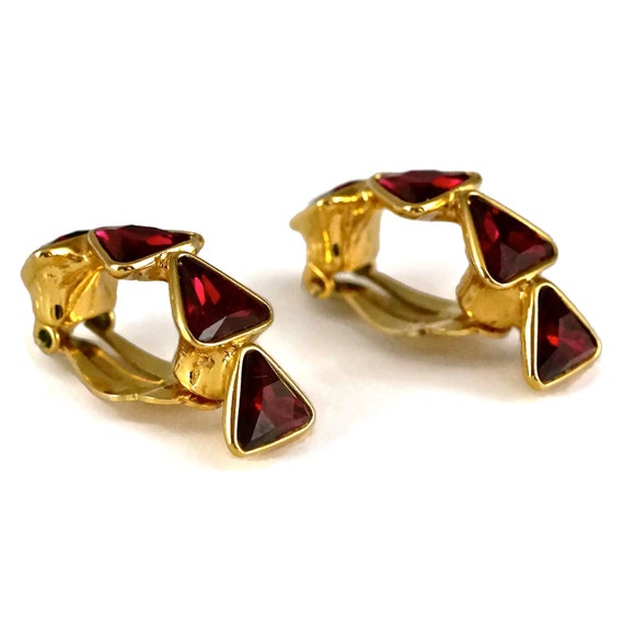 Vintage YVES SAINT LAURENT Ysl Geometric Ruby Rhi… - image 5