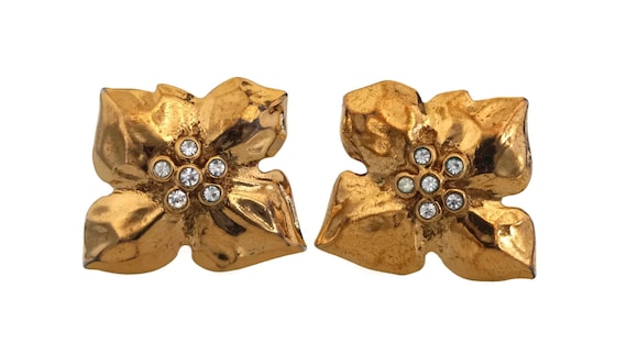 Vintage YVES SAINT LAURENT Flower Rhinestone Bud … - image 1