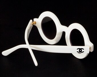 Vintage 1993 Iconic CHANEL Round White Sunglasses - Etsy