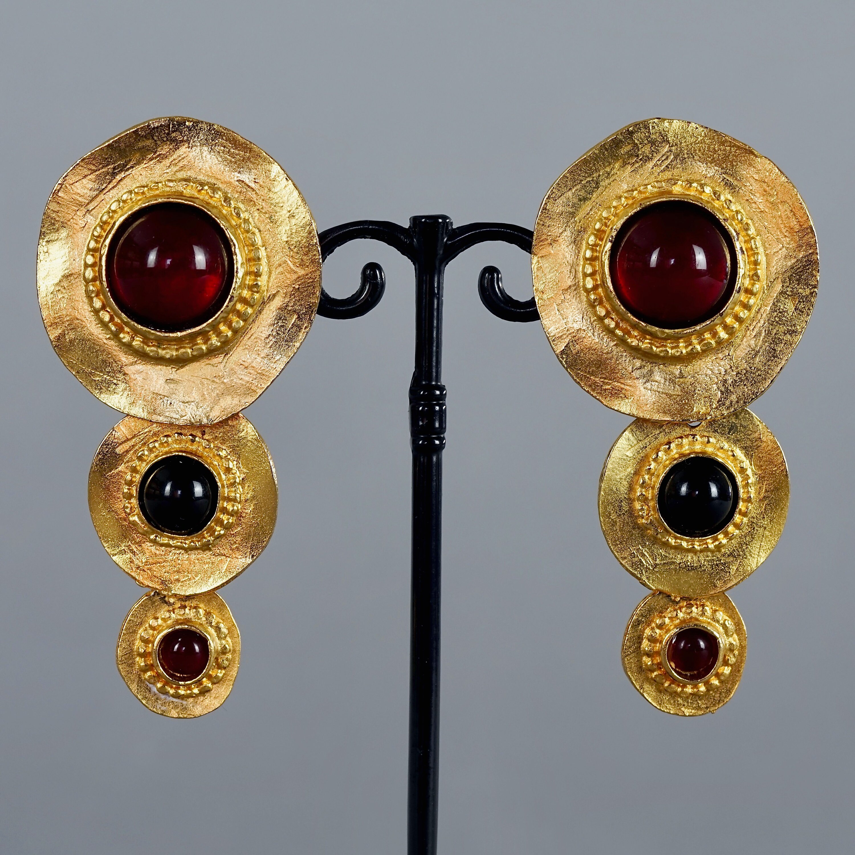 Edouard Rambaud エドワールランボー 蝶 ナプキンリング 3個 Vintage EDOUARD RAMBAUD Red Black Cabochon Tiered Disc Dangling