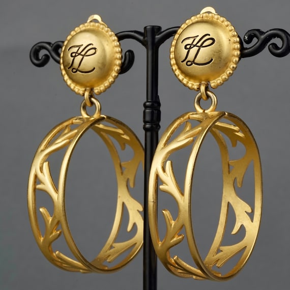 Vintage KARL LAGERFELD KL Logo Vine Hoop Earrings Etsy Australia