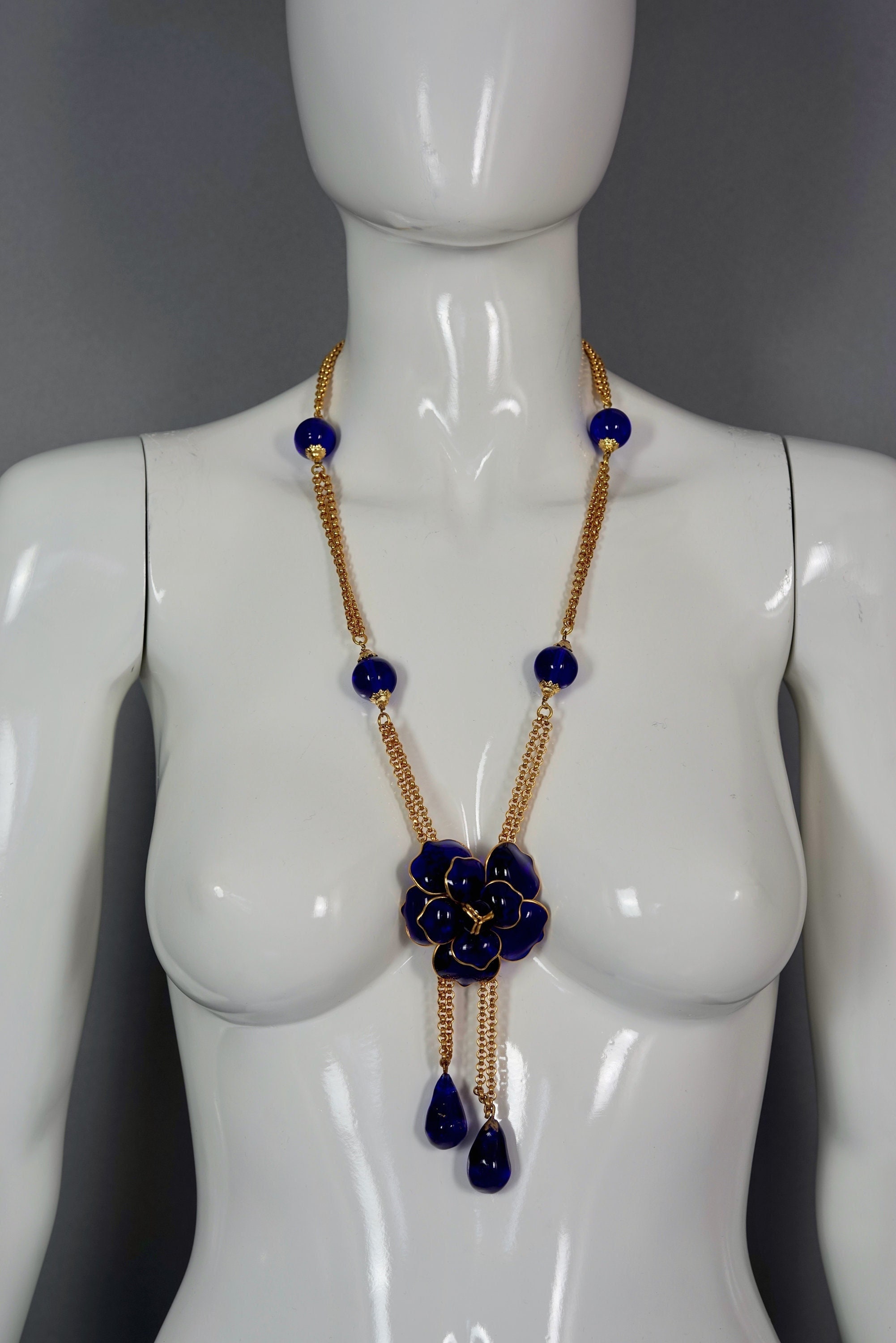 Buy Vintage CHANEL GRIPOIX Blue Camellia Flower Multi Chain Online in India  