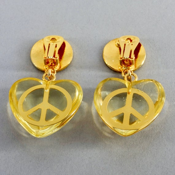 Vintage MOSCHINO Lucite Heart Peace Sign Novelty Dangling