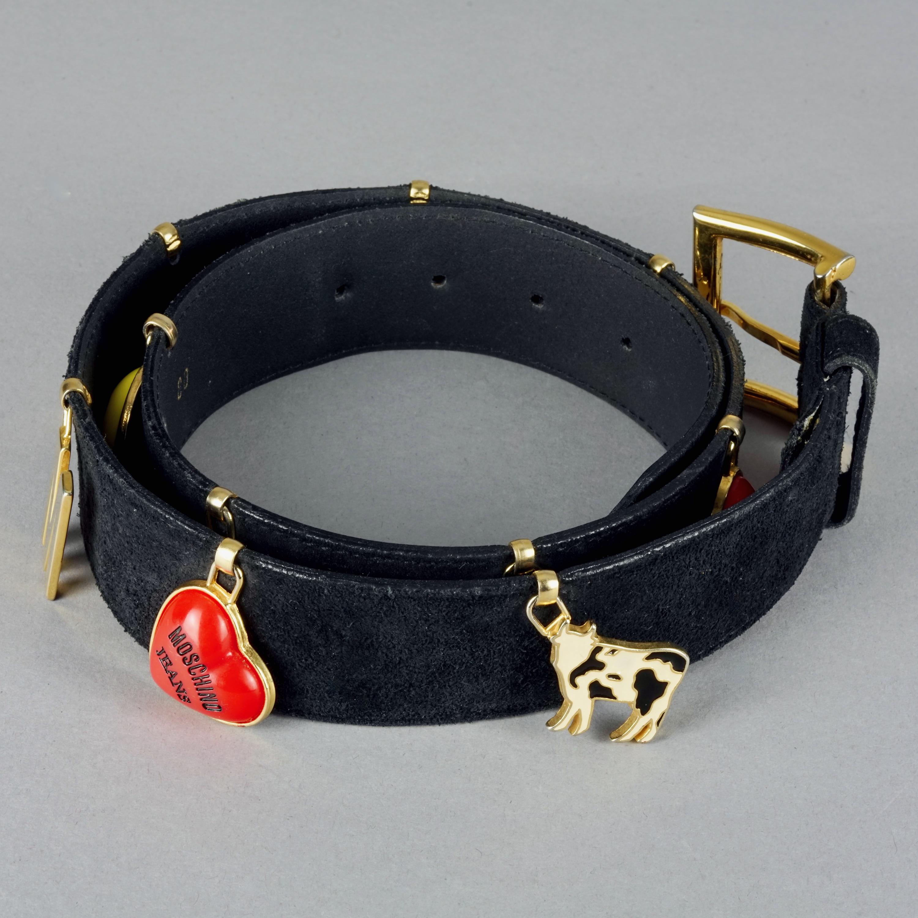 Vintage MOSCHINO Iconic Love Peace Smiley Cow Charm Black 