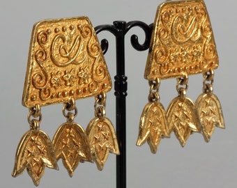 Vintage CHRISTIAN LACROIX Logo Arabesque Charm Dangling Earrings