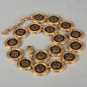 Vintage CHRISTIAN DIOR Logo Insignia Medallion Link Necklace